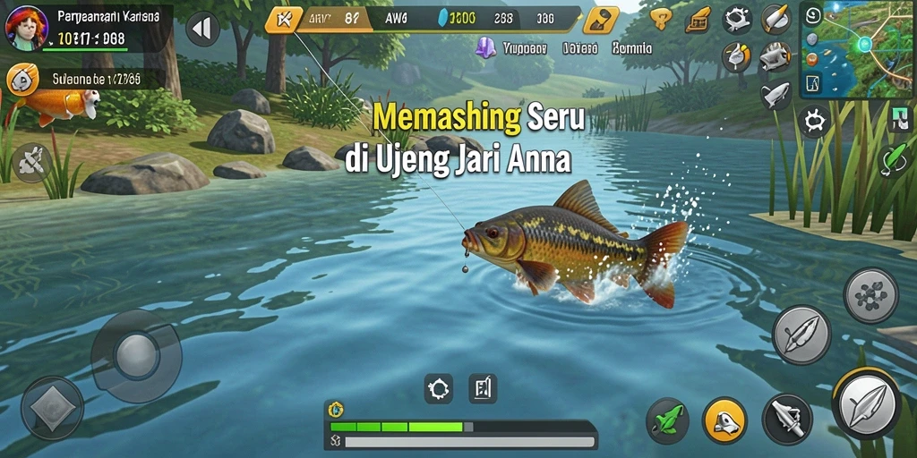 Gameplay AW8 yang menampilkan pengalaman memancing yang seru dan interaktif.