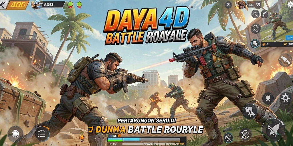 Screenshot utama DAYA4D menampilkan aksi seru dalam gameplay Battle Royale.