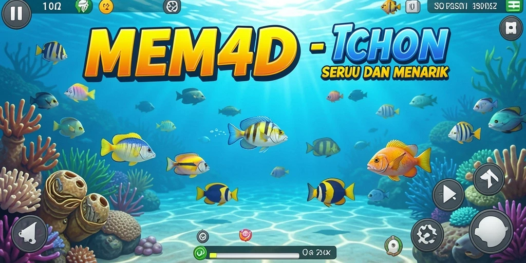 Tampilan gameplay seru dalam MEME4D dengan berbagai ikan berwarna-warni.