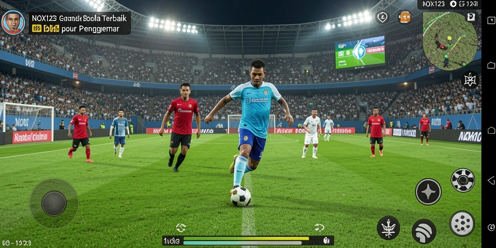 Tampilan gameplay NOX123 yang mendebarkan dengan strategi sepak bola yang seru.