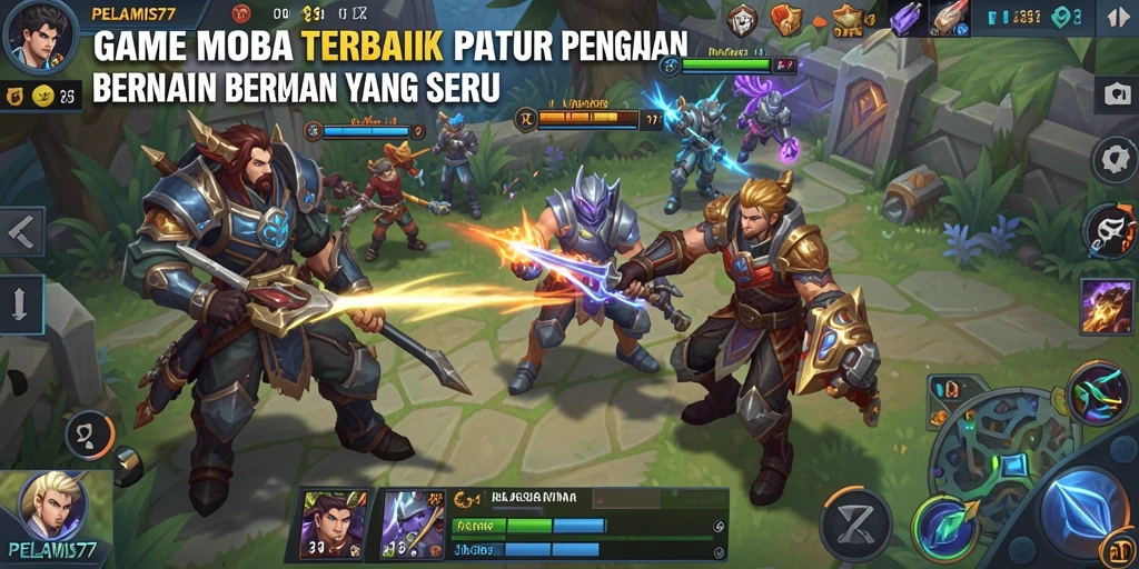 Screenshot gameplay PELAMIS77 dengan aksi seru pertarungan MOBA.