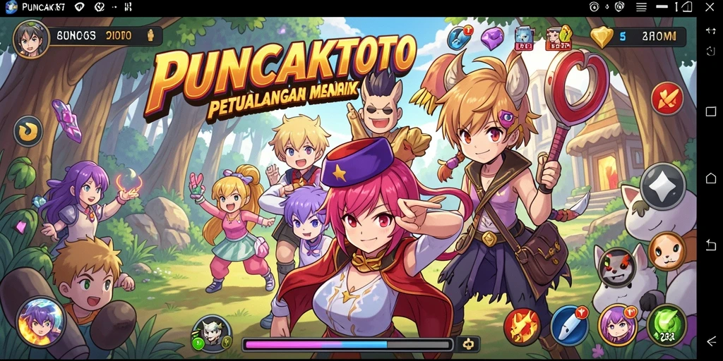 Screenshot utama PUNCAKTOTO menampilkan karakter anime beraksi di petualangan yang seru.