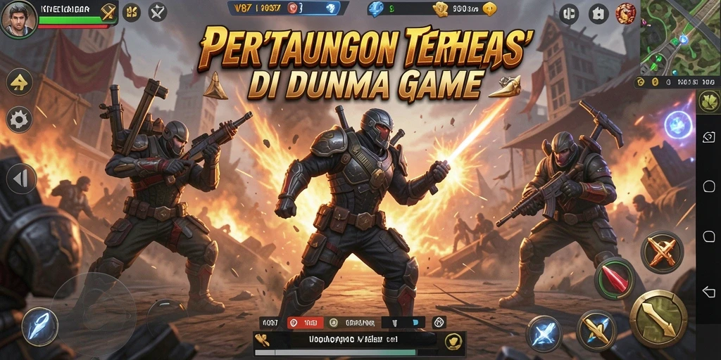 Gameplay V87 yang menegangkan di arena pertarungan.